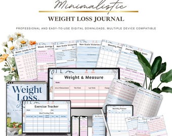 Weight Loss Journal Bundle | Digital Planner, Printable PDF, Fitness Tracker
