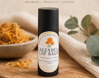 Calendula-lippenbalsem | Geparfumeerde lippenbalsem | Natuurlijke lipverzorging | Lippenbalsem gevoelige huid | Handgemaakte botanische lippenbalsem | Hydraterende lipverzorging