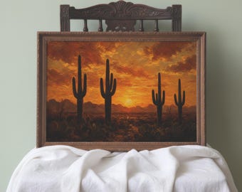 Saguaro Cactus Art Print | Arizona Desert Sunset Framed Wall Art | Southwest Housewarming Gift