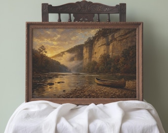 Buffalo River Landscape Print Arkansas | Ozarks Wall Art Canoe at Dusk | Cabin Gift