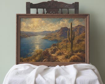 Roosevelt Lake Arizona Print | Sonoran Desert Saguaro Landscape Wall Art | Southwest Housewarming Gift