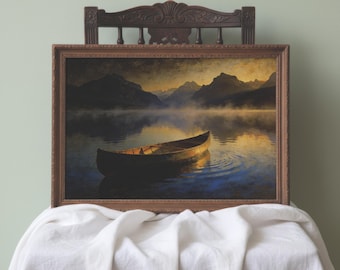 Adirondack Lake at Dawn Framed Print | Misty Mountain Canoe Wall Art | Cabin Housewarming Gift