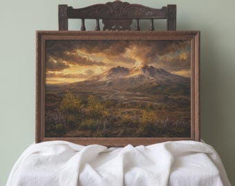 Mount St Helens Print Framed Landscape | Volcanic Sunset Wall Art | Washington Wilderness