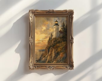 Door County Lighthouse Wall Art | Wisconsin Peninsula Sunset Framed Print | Coastal Housewarming Gift