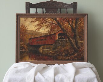 Vermont Covered Bridge Framed Print | Autumn Forest Landscape Wall Art | Housewarming Gift