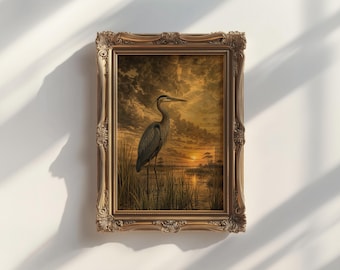 Everglades Landscape Print | Heron Marsh at Sunset | Florida Wetlands Framed Wall Art