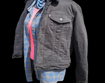Levi Strauss zwart denim sherpajack maat medium