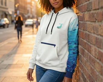 J-Listing “The Ocean Sleeve” Hoodie — Wear the Deep Asymetric Ocean Art Unisex White