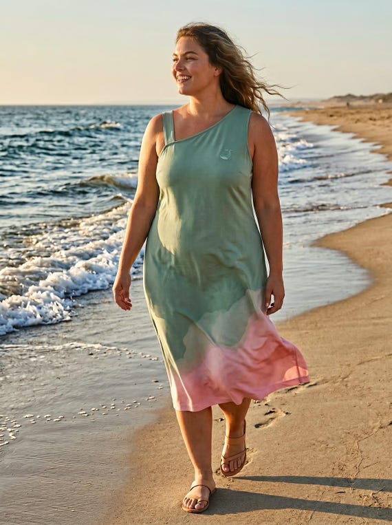 ladies tencel dress J-listing the Drift Womens Lyocell Asymmetric Midi Sage Pink Ombre Made to Order Gap dress