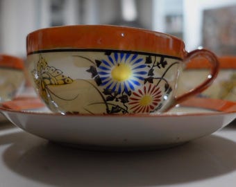 Tazas de té japonesas de loza brillante de la década de 1940 (29 piezas)