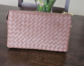 Woven Soft Crossbody/Clutch Handbag - Khaki