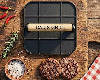 Prensa de hambúrguer personalizada | Peso para grelhar carne no churrasco com gravação | Presente personalizado para o pai | Ferramenta quadrada ou redonda