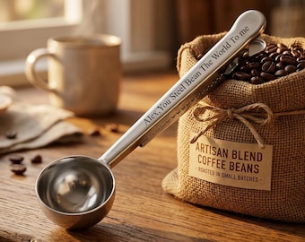 11-jähriges Jubiläumsgeschenk - Personalisierte Kaffeeschaufel & Taschenclip, benutzerdefinierter 2-in-1-Löffel, Edelstahl-Kaffeemaß