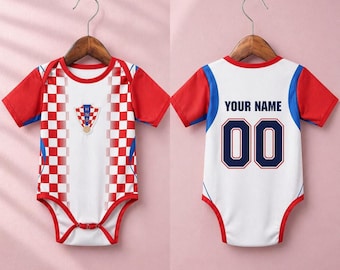 Custom Croatia Baby Soccer Onesie, Personalized Jersey Outfit, Infant Football Apparel