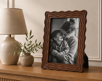Wavy Rubberwood Photo Frame, Dark Brown Wooden Picture Frame, Sizes 4x4 to 11x14