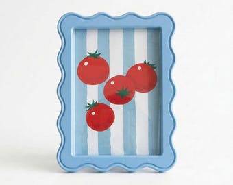 Blue Wavy Photo Frame, 5x7 Kitchen Picture Frame, Tomato Art Frame, Mediterranean Kitchen Decor, Foodie Gift