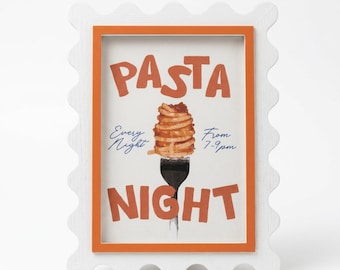 White Scalloped Photo Frame, 5x7 Kitchen Picture Frame, Orange Trim Wavy Frame, Pasta Art Frame, Dining Room Wall Decor