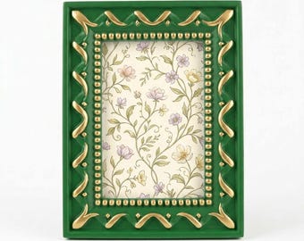 Emerald Green Gold Photo Frame, 4x6 Picture Frame, Vintage Botanical Frame, Decorative Tabletop Frame, Gift for Her
