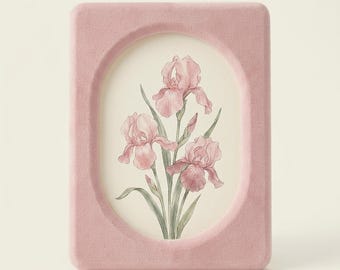 Pink Velvet Photo Frame, 5x7 Oval Picture Frame, Soft Pink Tabletop Frame, Feminine Room Decor, Gift for Her