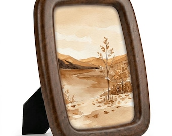 Rustic Wooden Photo Frame, 5x7 Rounded Picture Frame, Dark Walnut Tabletop Frame, Vintage Wood Frame, Cabin Home Decor