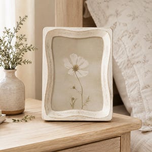Rustic White 5x7 Photo Frame, Cottagecore Farmhouse Picture Frame, Distressed Wood Tabletop or Wall Decor, Vintage Floral Frame image 9