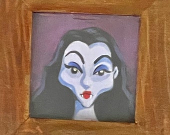 Tiny wood box hand painted with the face of a vampire lady - Original Artwork - Halloween decoration - Whimsical art - Gift idea