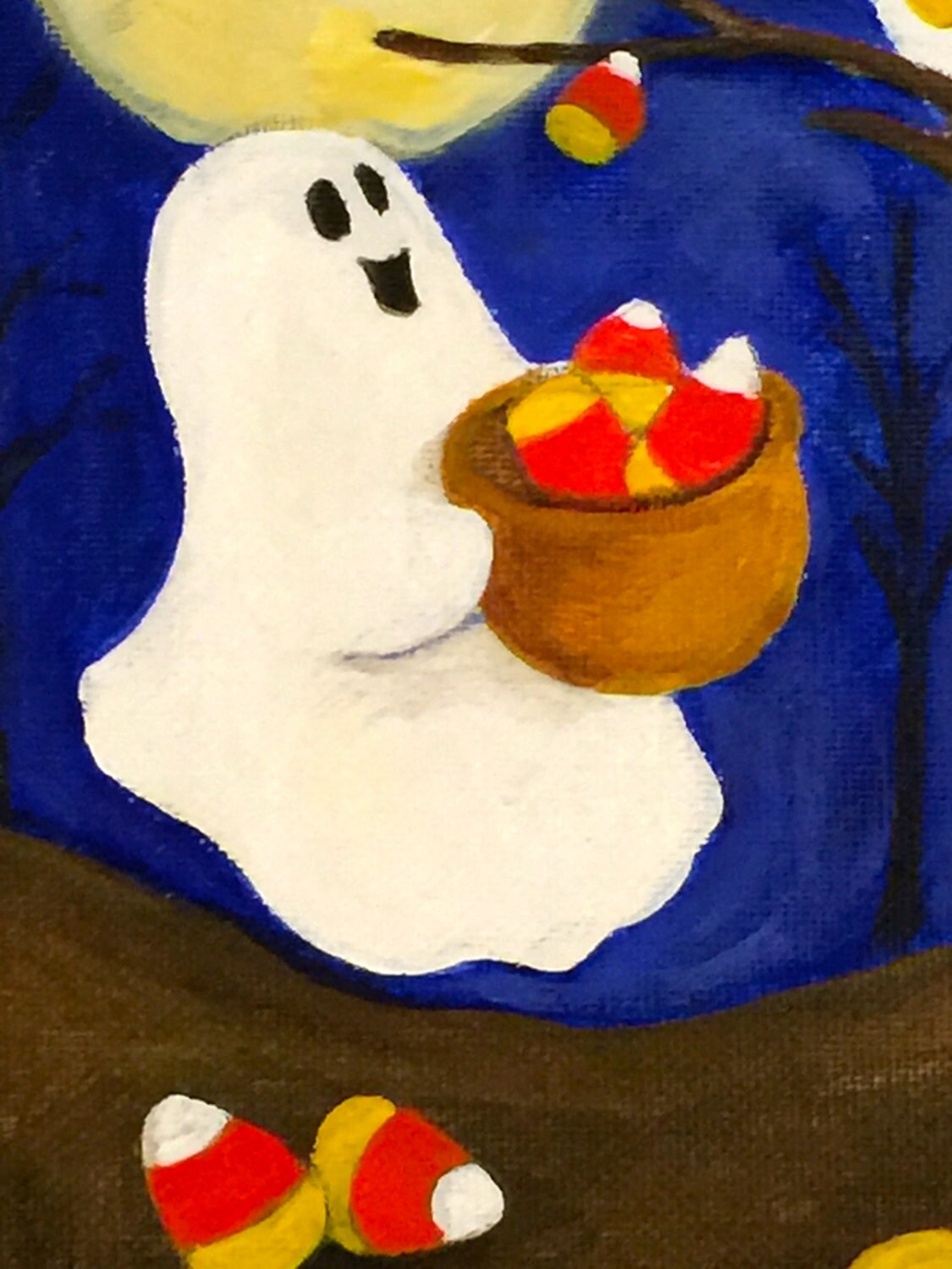 Ghosts Picking Candy Corn Halloween Original Painting Etsy