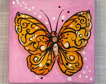 Small painting of a butterfly tattoo- Tiny canvas with black plastic easel - Home decor -  Gift idea - Decorative Art - Original painting