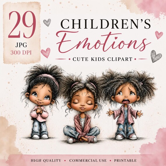 Children’s Emotions Clipart, Kids Feelings, Collage, DIY, Preschool Emotions, Therapy Flashcards, Classroom Printable, Commercial Use,29 JPG