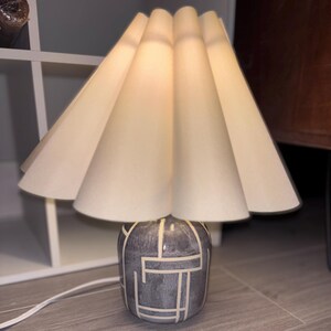 Handmade Ceramic Lamp Base - Lavender Geometric Sgraffito