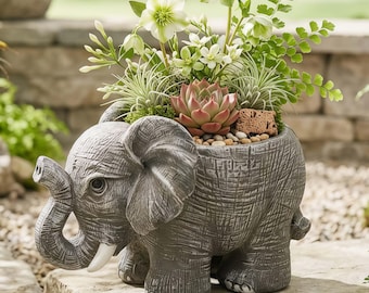 Jardinière en résine éléphant faite main - Pot de succulentes finition pierre rustique
