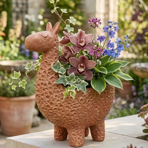 Alpaca Succulent Planter, Handcrafted Resin Llama Flower Pot, Textured Desert Decor