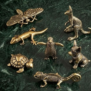 Solid Brass Animal Miniatures – Vintage Whimsical Figurines, Desk Decor
