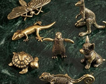 Massive Messing Tierminiaturen - Vintage wunderliche Figuren, Schreibtischdekoration