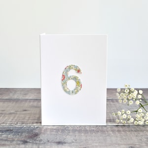 6. Geburtstagskarte, Karte für 6-Jährige, Karte für 6-Jährige, Alterskarte, sechste Geburtstagskarte, 6. Jahrestagskarte, Liberty Stoffkarte