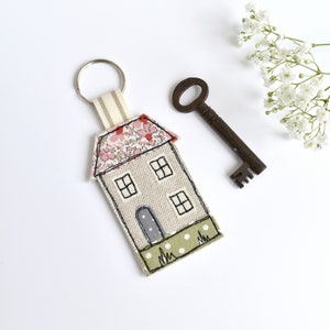 Embroidered house key ring, house keychain, house warming gift, house keyfob, new home keyring, house key chain image 2