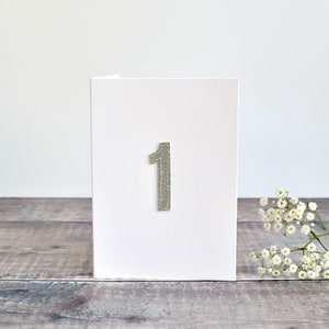 1. Geburtstagskarte, erste Geburtstagskarte, Karte für 1 Jahr alt, 1 Jahr alt, Karte 1 Jahr, Silber Gold Glitzer Stoff Karte, 1