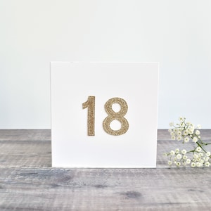 18 Geburtstagskarte, Karte für 18-jährige, 18 Jahre alte Karte, achtzehnter Geburtstag, genähte Karte zum Hochzeitstag, silber und gold glitzer Stoff.