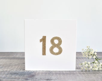 18th Birthday card, card for 18 year old, age 18 card, eighteenth Birthday, sewn wedding anniversary card, silver and gold glitter fabric.