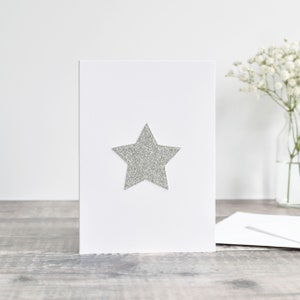 Silver star card, silver glitter star card, glitter fabric star, you're a star congratulations card, silver star Christmas card, sewn card image 1