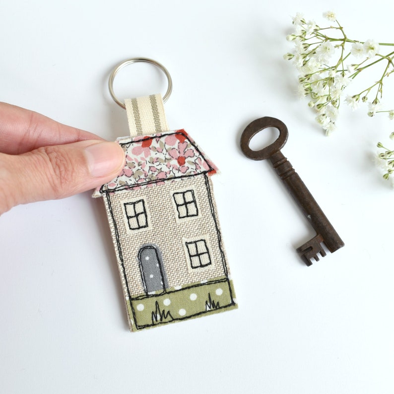 Embroidered house key ring, house keychain, house warming gift, house keyfob, new home keyring, house key chain image 4