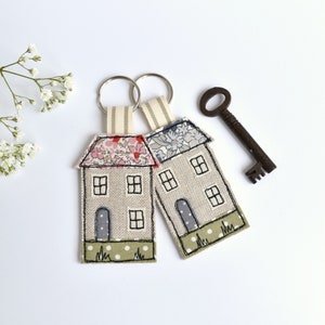 Embroidered house key ring, house keychain, house warming gift, house keyfob, new home keyring, house key chain image 3
