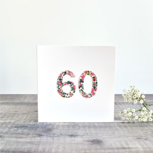 Carte de 60 ans, carte de 60 ans, carte de 60 ans, carte de 60 ans, carte de soixantième anniversaire, carte de 60 ans, carte en tissu Liberty