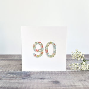 90.Geburtstagskarte, 90er Geburtstagskarte, Karte für 90-jährige, 90er Jahre Geburtstagskarte, Neunziger Geburtstagskarte, Neunziger Geburtstagsgruß, Liberty Stoffkarte