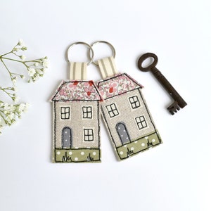 Embroidered house key ring, house keychain,  house warming gift, house keyfob, new home keyring, house key chain