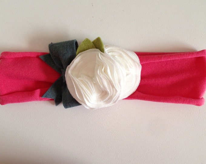 Jersey Knit Headband Pink Jersey Knit Headband With Ivory Etsy