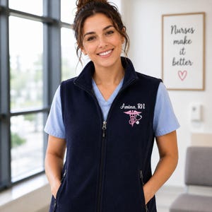 Personalized RN Soft Shell Vest, Embroidered Nurse Vest for Women, Custom Nurse Gift, Healthcare Worker Jacket