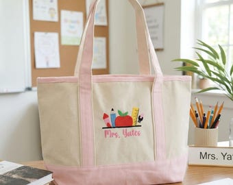 Bolsa Tote Personalizada Bordada para Professores, Bolsa Tote para Professores, Bolsas para Volta às Aulas, Bolsas para Presente Escolar, Presente de Agradecimento aos Professores