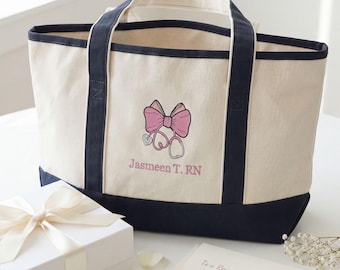 Bolsa de lona bordada para enfermeira, bolsa de lona personalizada para enfermeira, lindo presente com laço para enfermeiras.