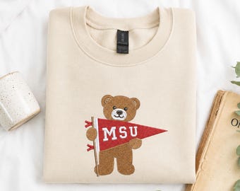 Moletom universitário personalizado, moletom com ursinho de pelúcia bordado, camiseta com flâmula personalizada com o nome da universidade, camiseta universitária personalizada, presente para universitário
